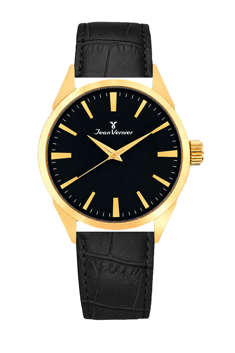Relógio Masculino Jean Vernier Dourado Couro Preto JV02426PP