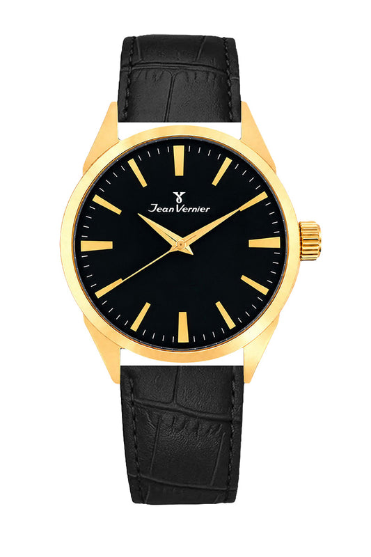 Relógio Masculino Jean Vernier Dourado Couro Preto JV02426PP