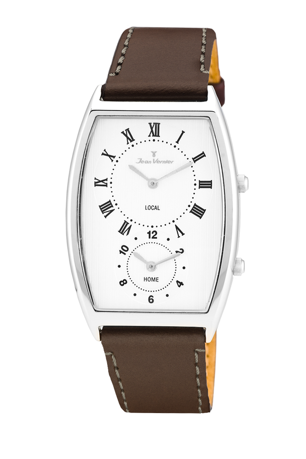 Relógio Jean Vernier Duplo Fuso Horário Marrom JV02786M