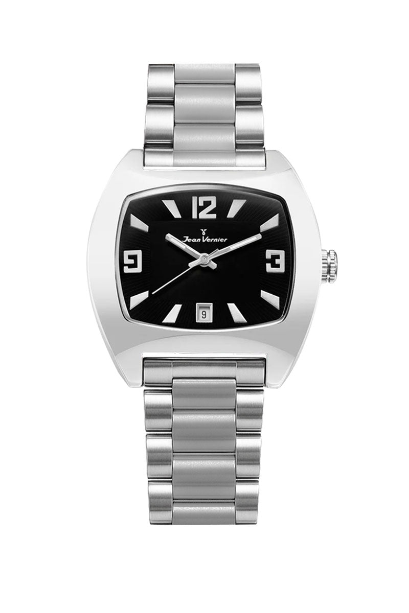 Relógio Jean Vernier Preto Pulseira Aço JV03435P-15