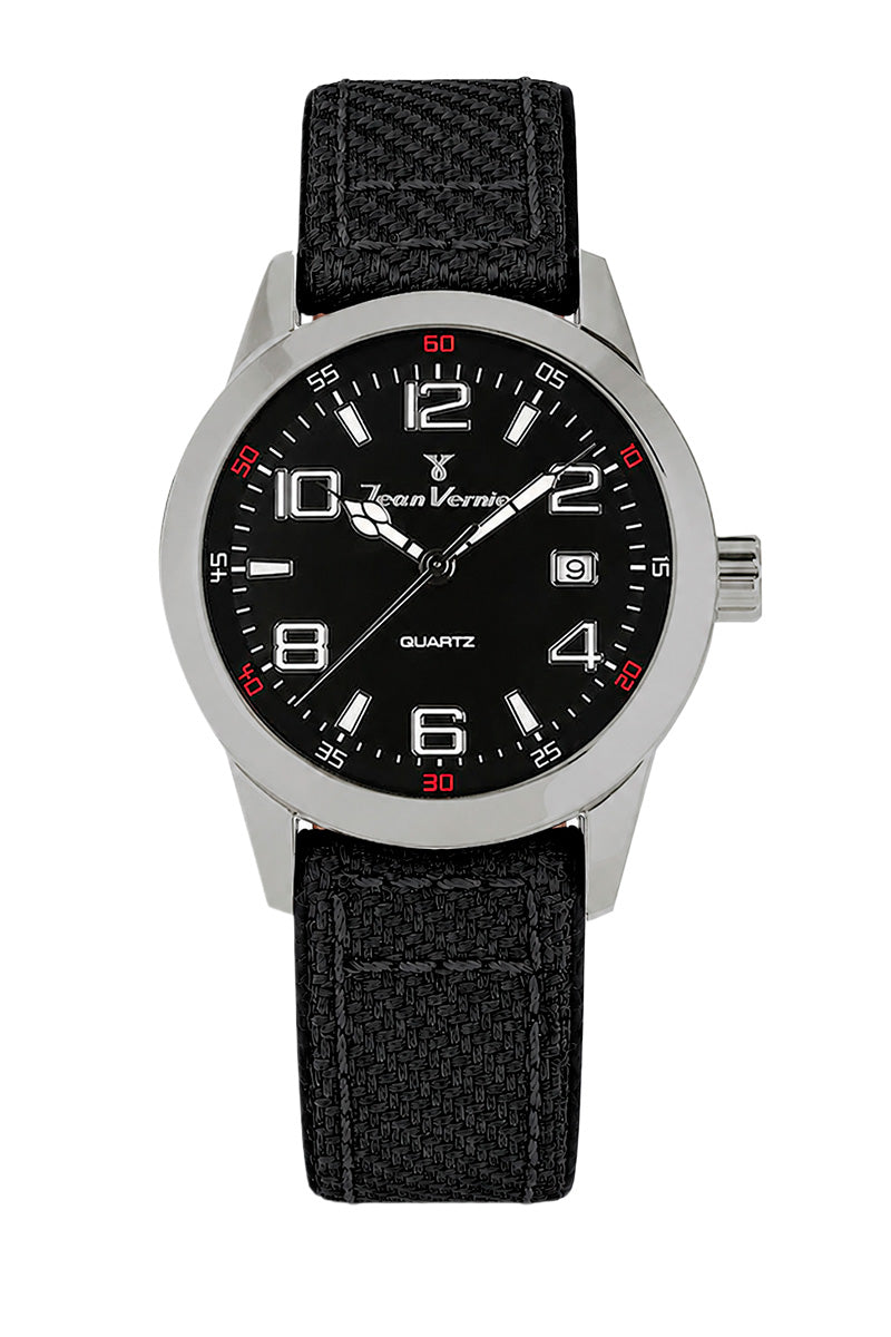 Relógio Masculino Jean Vernier Nylon Preto Movimento Suíço JV07000VJ-05
