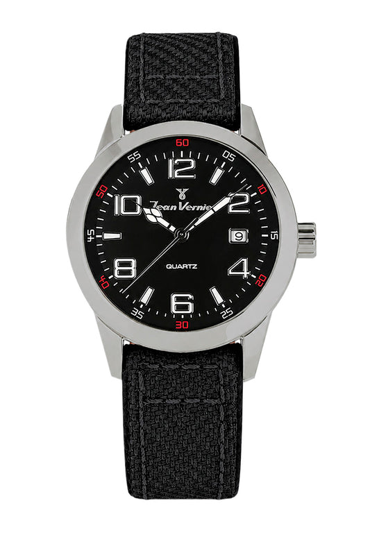 Relógio Masculino Jean Vernier Nylon Preto Movimento Suíço JV07000VJ-05