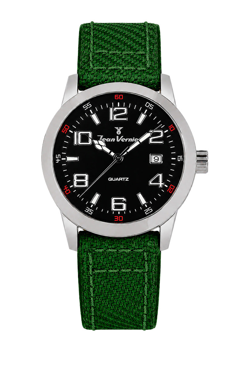 Relógio Masculino Jean Vernier Nylon Verde Movimento Suíço JV07000VJ-01