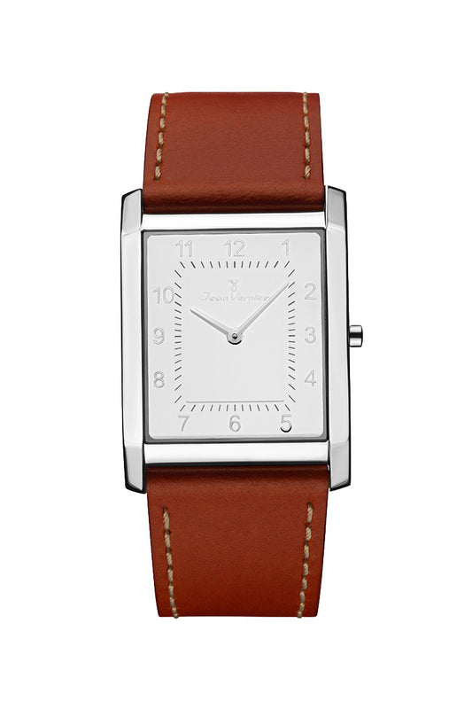 Relógio Jean Vernier Retangular Couro Marrom JV08329B