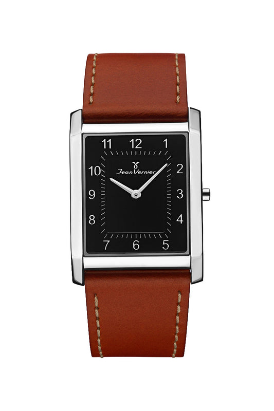 Relógio Jean Vernier Retangular Couro Marrom JV08329P