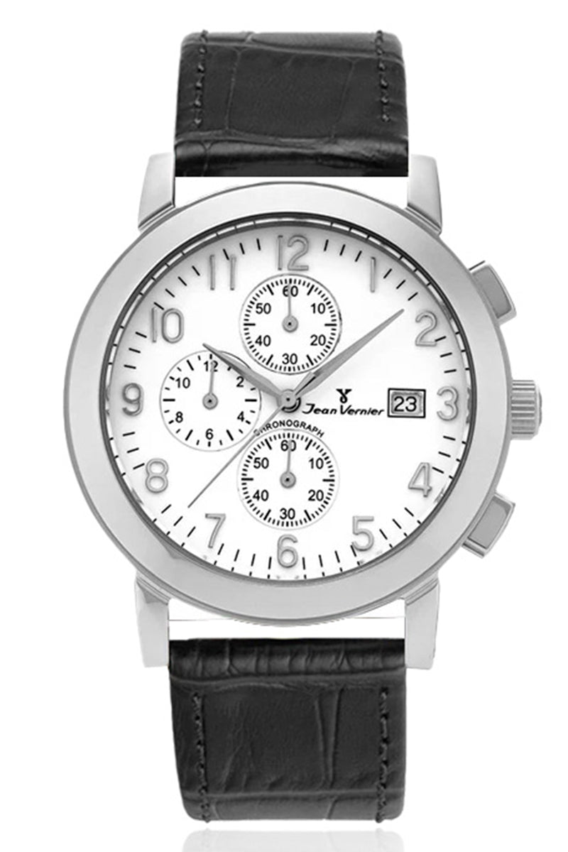Relógio de Pulso Jean Vernier Couro Preto Cronógrafo JV11375BP