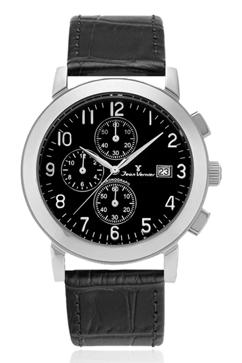 Relógio de Pulso Jean Vernier Couro Preto Cronógrafo JV11375PP