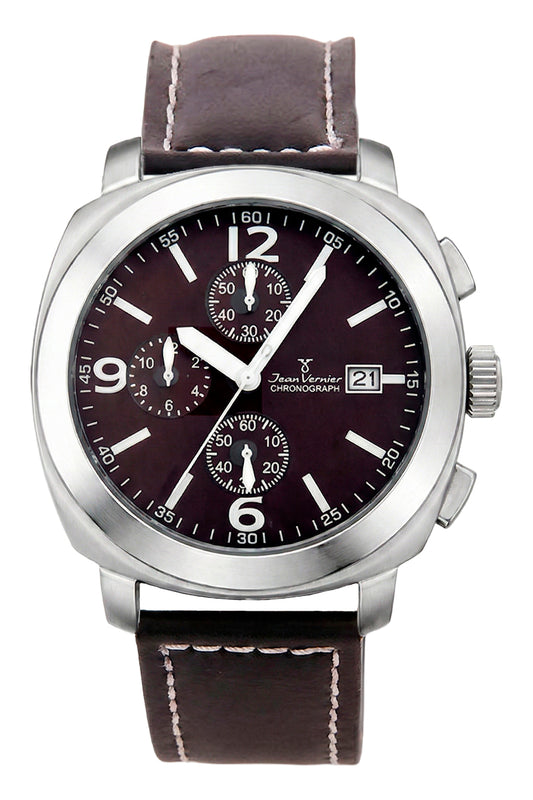 Relógio de Pulso Jean Vernier Couro Preto Cronógrafo JV11379