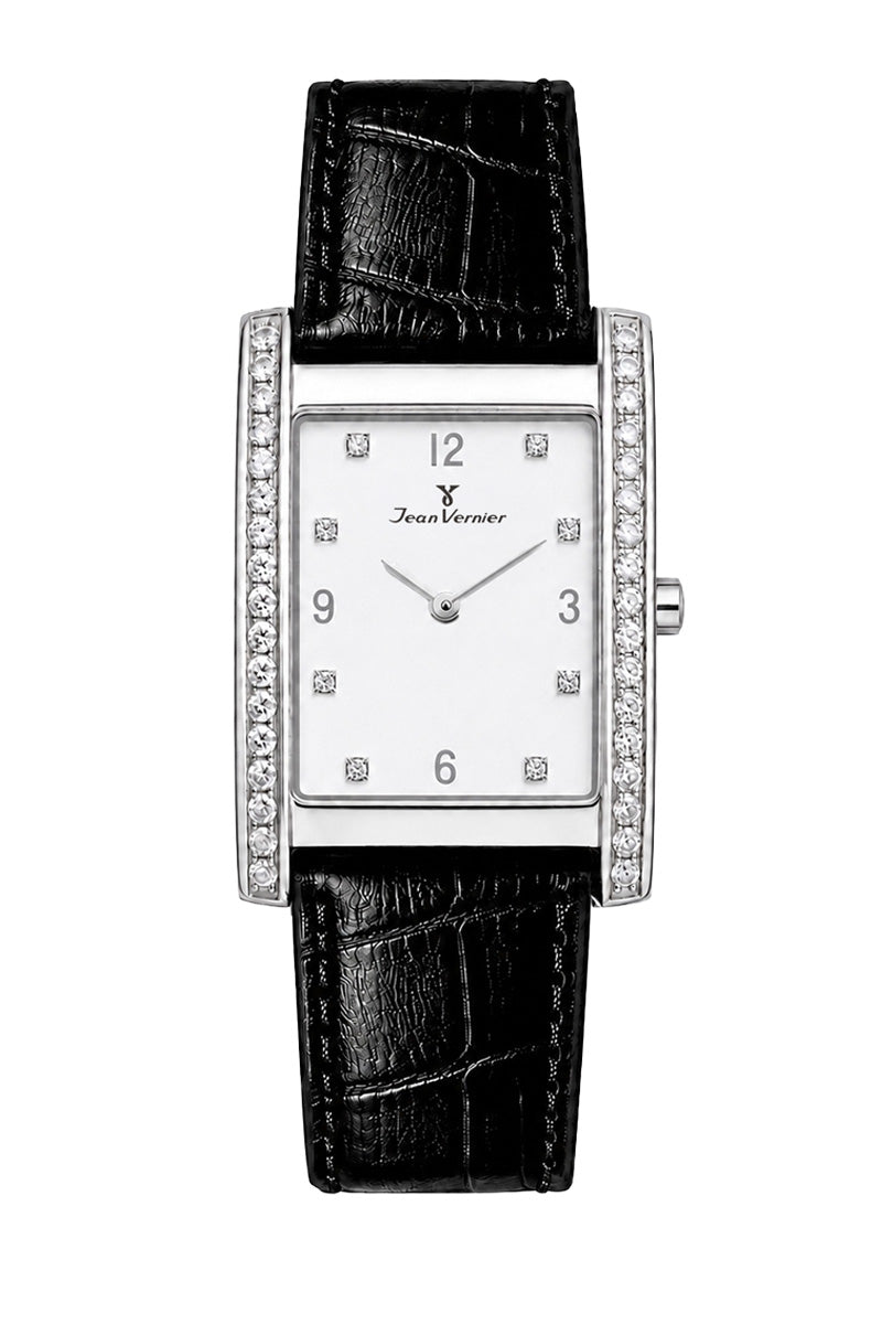 Relógio Feminino Jean Vernier Couro Tipo Croco Preto JV11753B