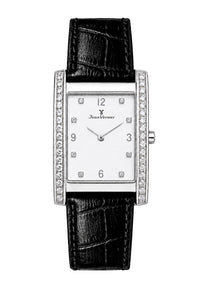 Relógio Feminino Jean Vernier Couro Tipo Croco Preto JV11753B