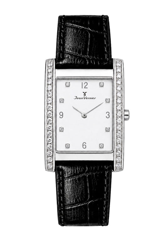 Relógio Feminino Jean Vernier Couro Tipo Croco Preto JV11753B