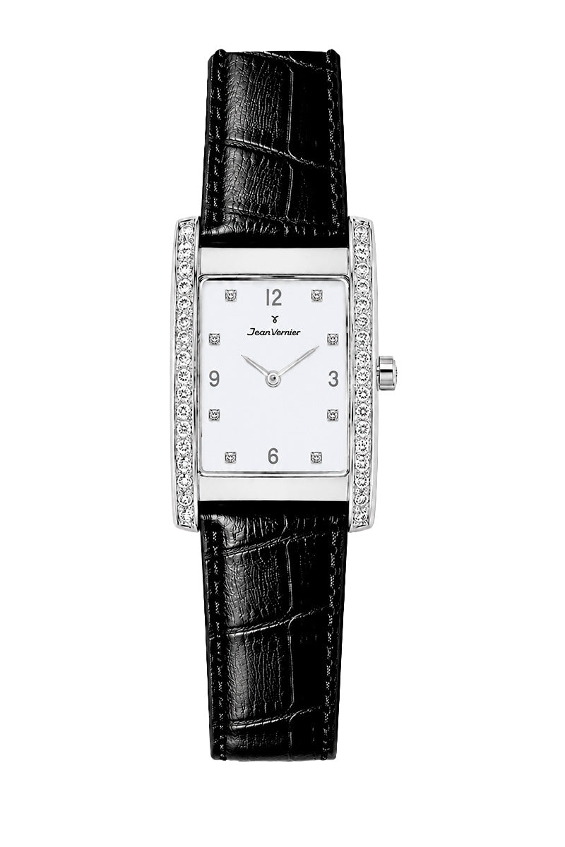 Relógio Feminino Jean Vernier Couro Tipo Croco Preto JV11753LB