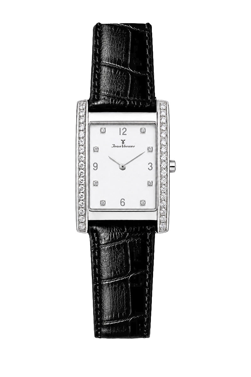 Relógio Feminino Jean Vernier Couro Tipo Croco Preto JV11753LB