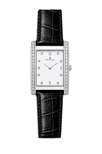 Relógio Feminino Jean Vernier Couro Tipo Croco Preto JV11753LB