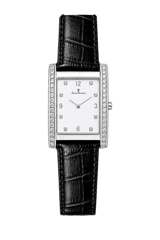 Relógio Feminino Jean Vernier Couro Tipo Croco Preto JV11753LB