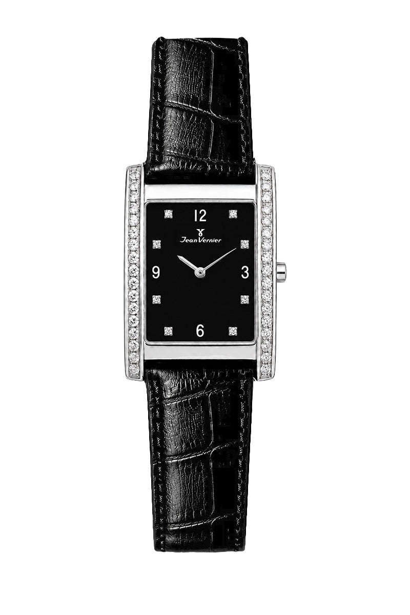 Relógio Feminino Jean Vernier Couro Tipo Croco Preto JV11753LP