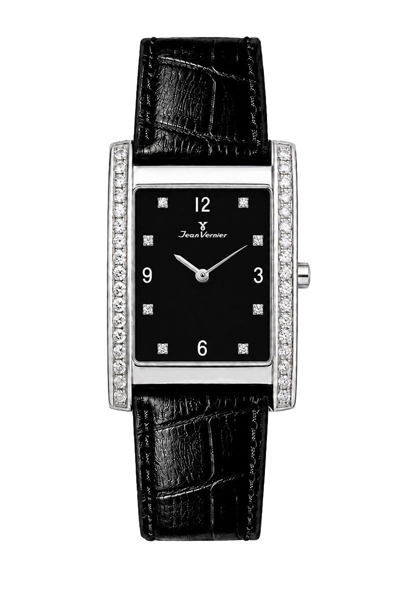 Relógio Feminino Jean Vernier Couro Tipo Croco Preto JV11753P