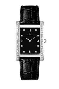 Relógio Feminino Jean Vernier Couro Tipo Croco Preto JV11753P