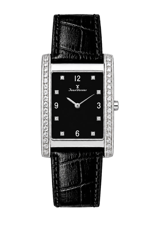 Relógio Feminino Jean Vernier Couro Tipo Croco Preto JV11753P