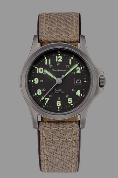 Relógio Jean Vernier Pulseira Couro / Nylon Bege Calendário JV01331-03