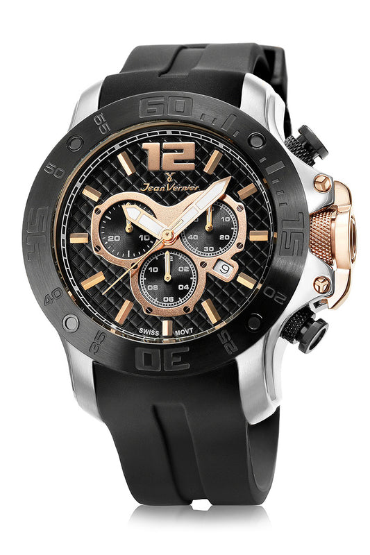 Relógio Jean Vernier Preto Cronógrafo Movimento Suíço JV02112