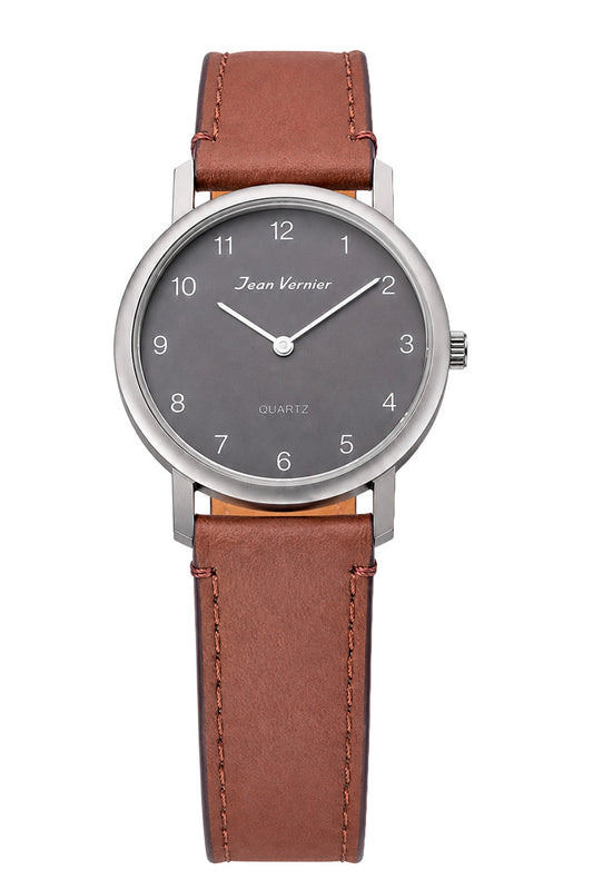 Relógio de Pulso Jean Vernier Caixa Titânio Pulseira Marrom JV02239MM