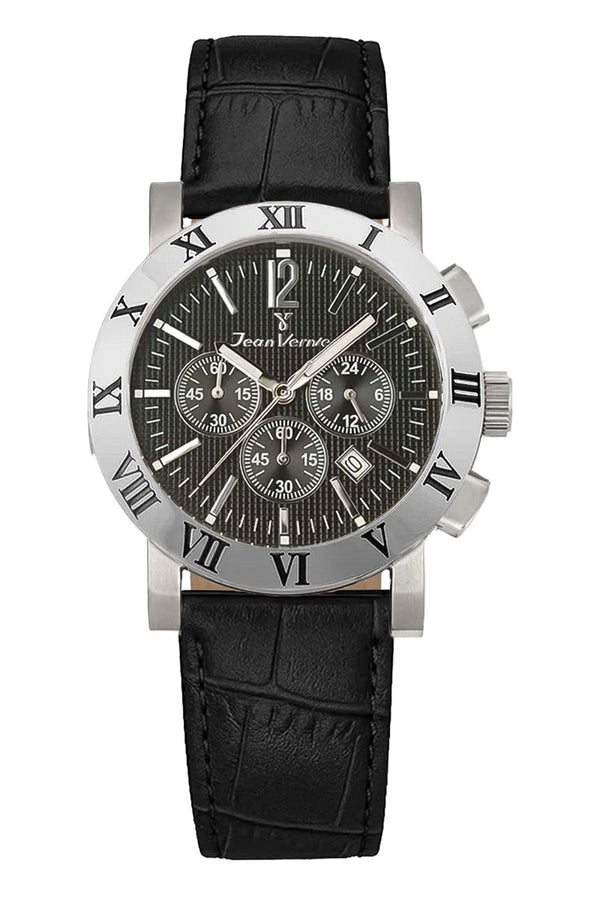 Relógio Jean Vernier Couro Preto Cronógrafo JV00250CRP