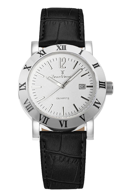Relógio Jean Vernier Couro Preto Calendário JV00252CP