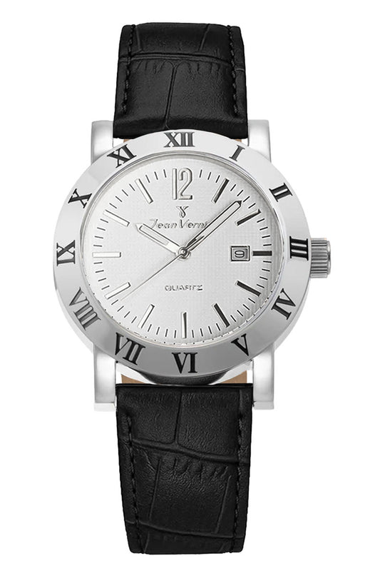 Relógio Jean Vernier Couro Preto Calendário JV00252CP