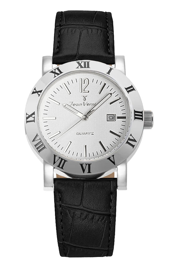 Relógio Jean Vernier Couro Preto Calendário JV00252CRP