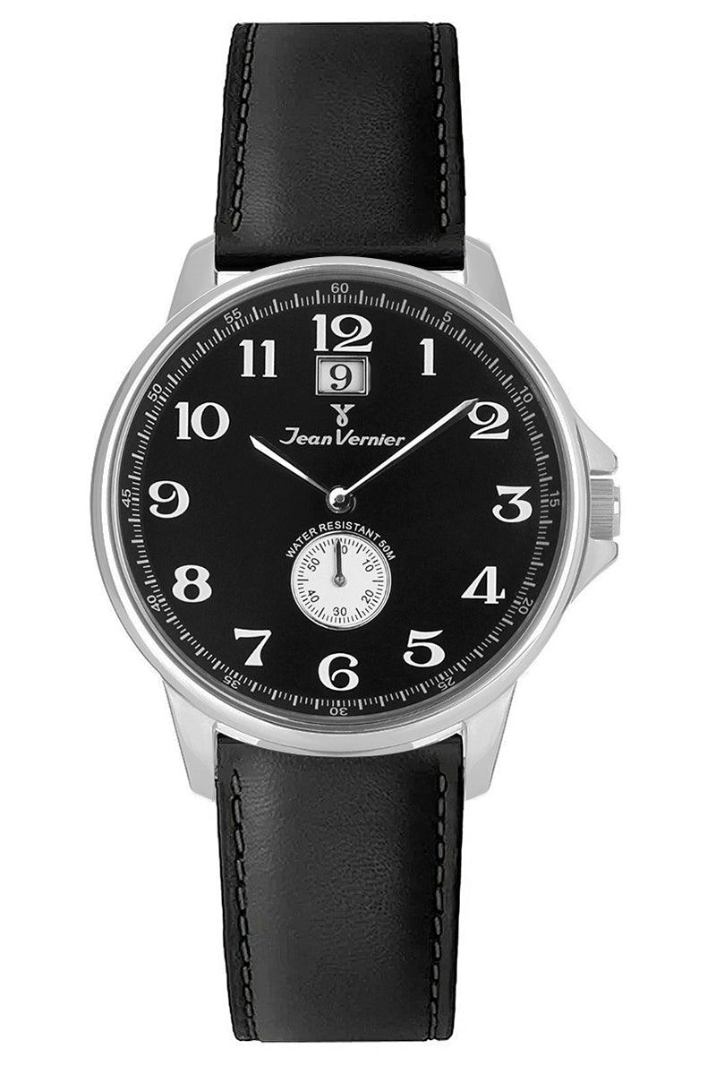 Relógio Jean Vernier Couro Preto Calendário Masculino JV00313P