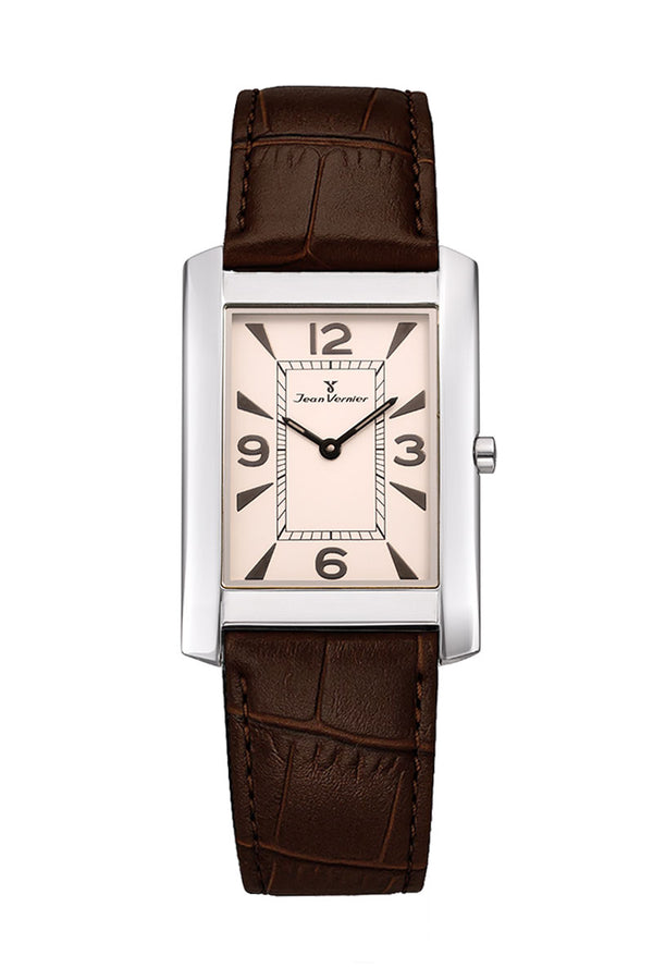 Relógio Jean Vernier Couro Tipo Croco Marrom Suíço JV35667