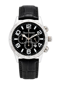 Relógio Masculino Jean Vernier Cronógrafo Couro Preto JV07004P