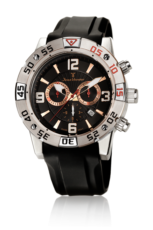 Relógio de Pulso Jean Vernier Preto Cronógrafo JV01111P