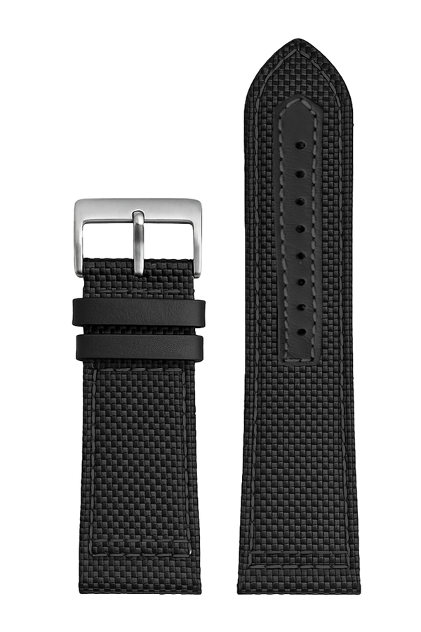 Pulseira Nylon Preto Fivela Prata PU296GP (24mm)