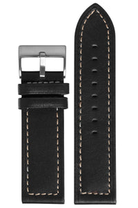 Pulseira Couro Reta Fivela Prata e Preto (22mm - 24mm)