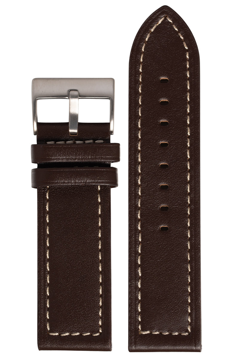 Pulseira Couro Reta Fivela Prata e Preto (22mm - 24mm)