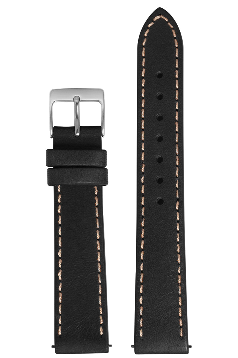 Pulseira Couro Lisa Costura Branco e Fivela Prata (18mm - 20mm)