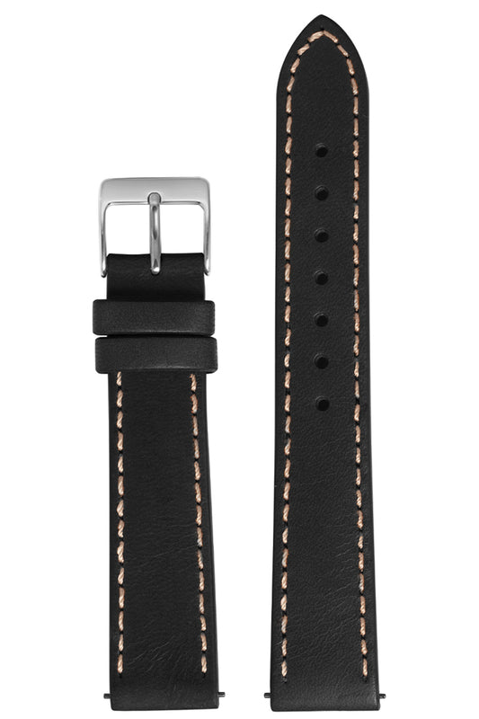 Pulseira Couro Lisa Costura Branco e Fivela Prata (18mm - 20mm)