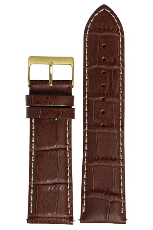 Pulseira Couro Tipo Croco Com Fivela Dourado (24mm)