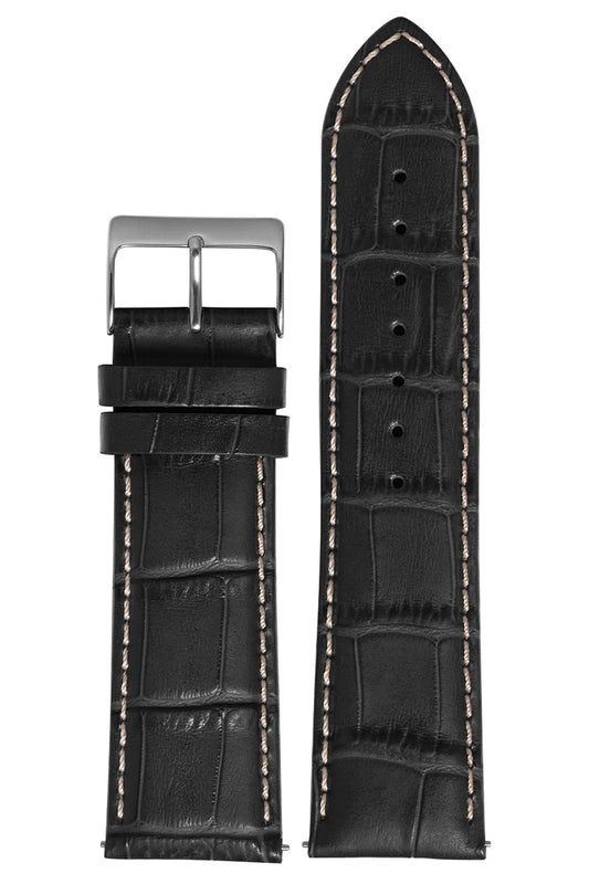 Pulseira Couro Tipo Croco Com Fivela Prata (24mm)