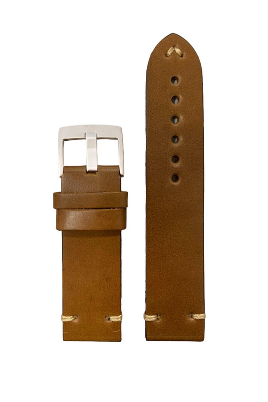 Pulseira Couro Costura na Ponta e Fivela Prata (20mm - 24mm)