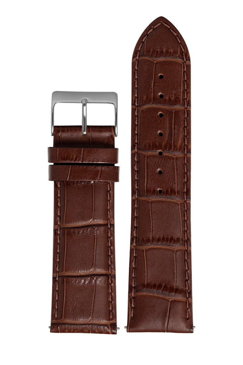 Pulseira Couro Marrom Tipo Croco Fivela Prata PU168CRM