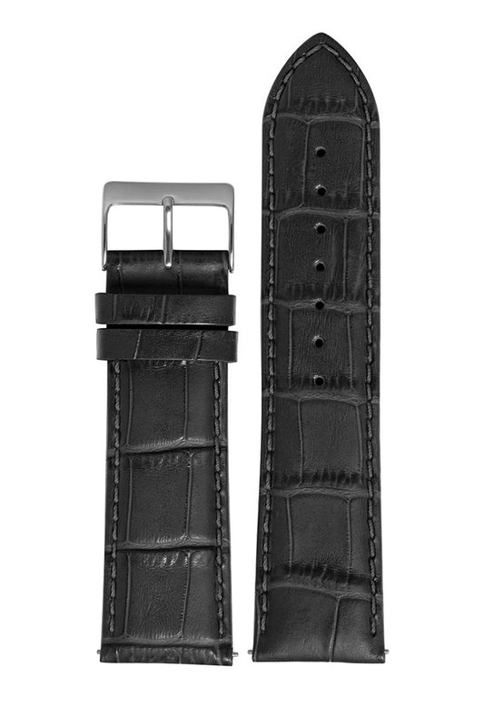 Pulseira Couro Preto Tipo Croco Fivela Prata PU168CRP