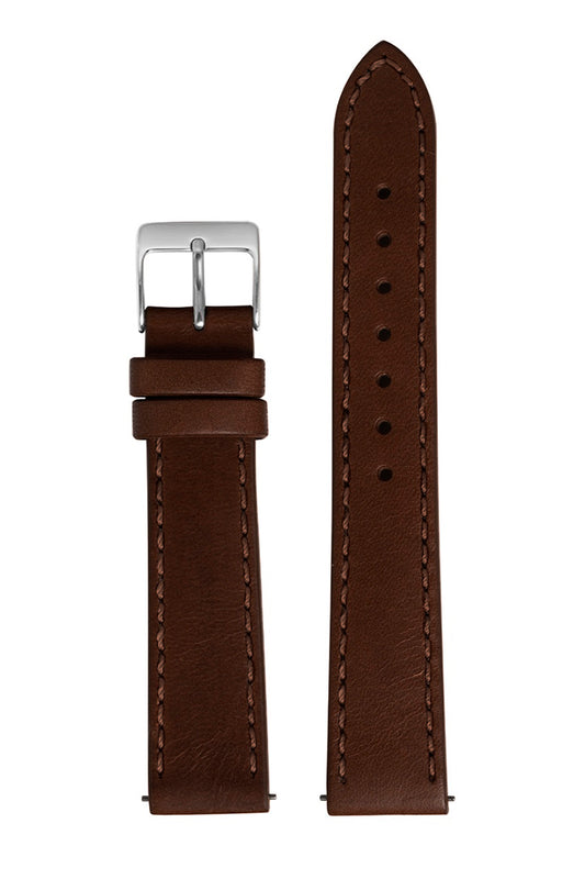 Pulseira Couro Lisa Marrom Fivela Prata PU1006 (20mm)