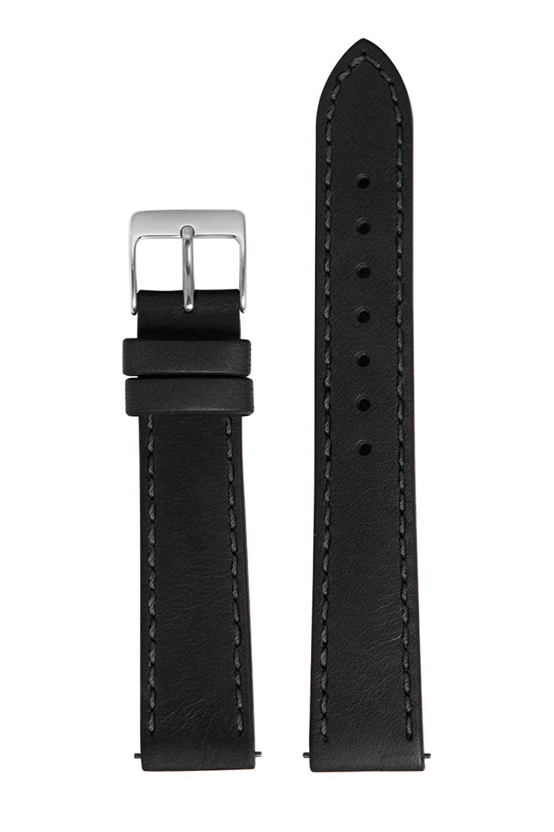 Pulseira Couro Lisa Preto Fivela Prata PU1006.3 (20mm)