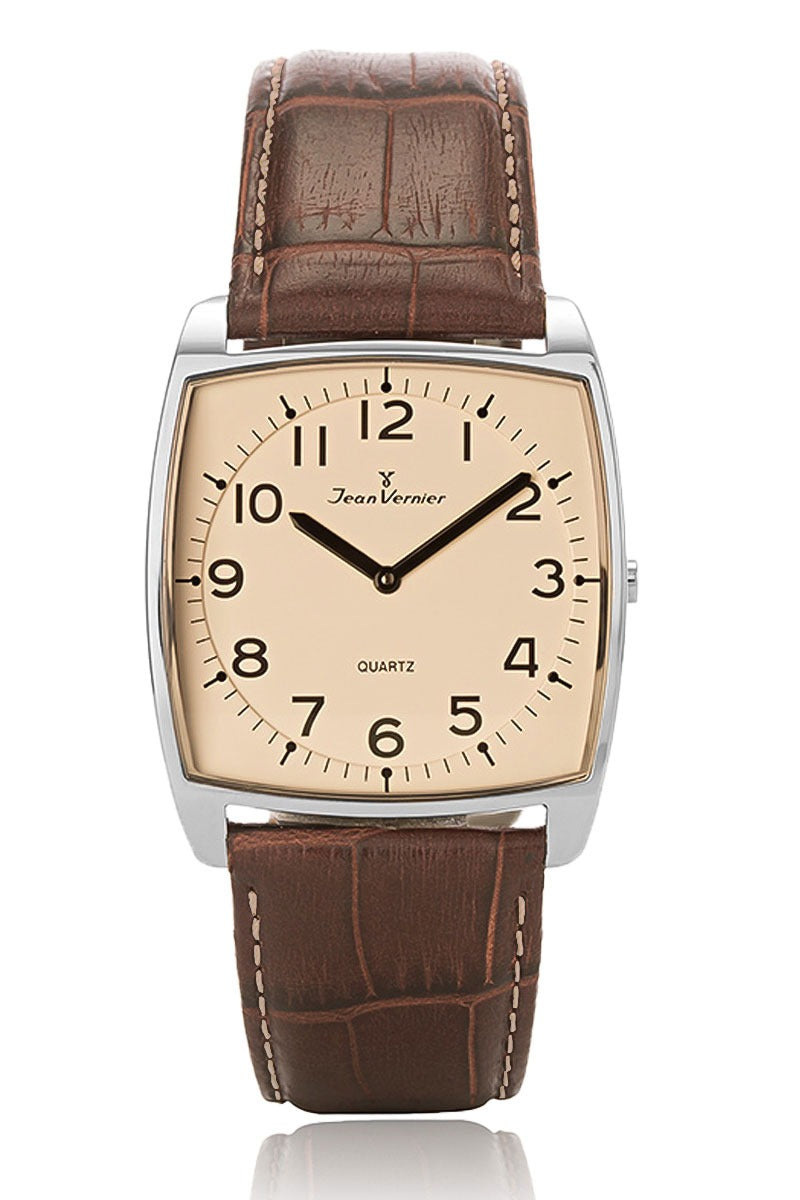 Relógio de Pulso Jean Vernier Quadrado Pulseira Couro Marrom JV06405G