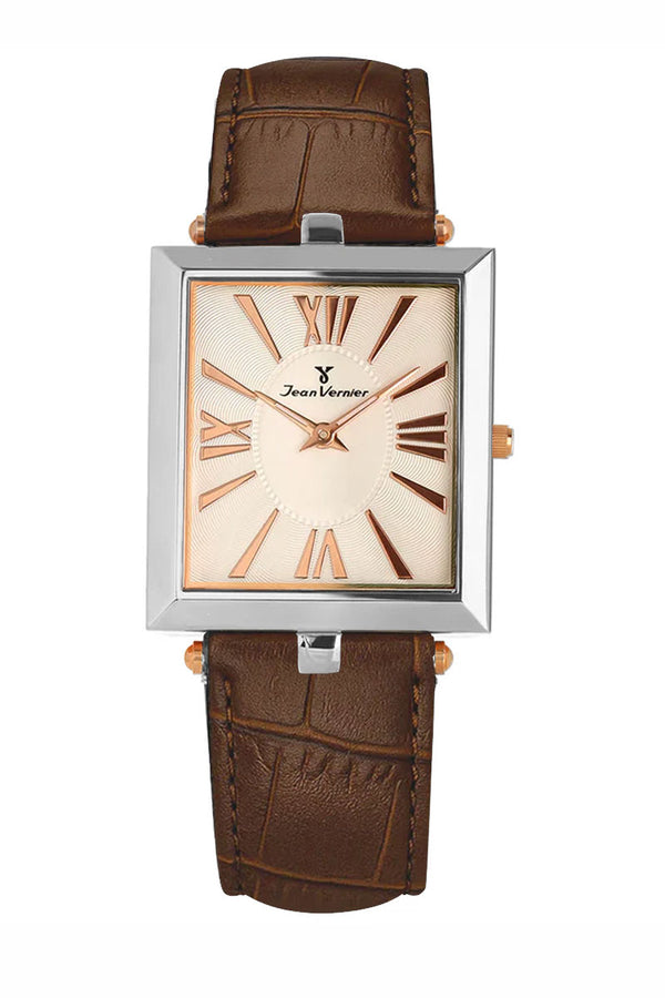 Relógio Jean Vernier Caixa Aço Slim Pulseira Couro Marrom JV00713