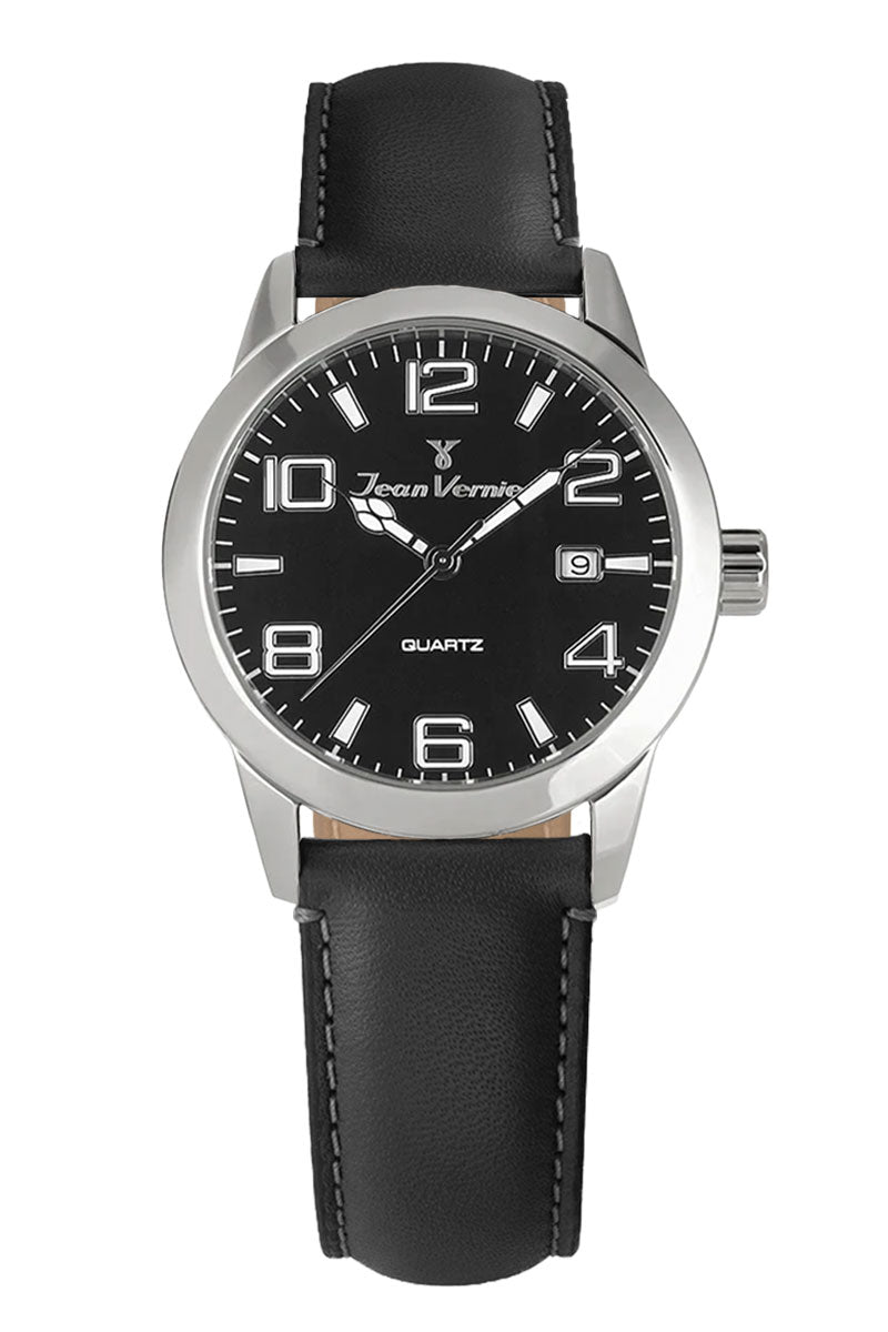 Relógio Jean Vernier Masculino Couro Preto Suíço JV07000CP