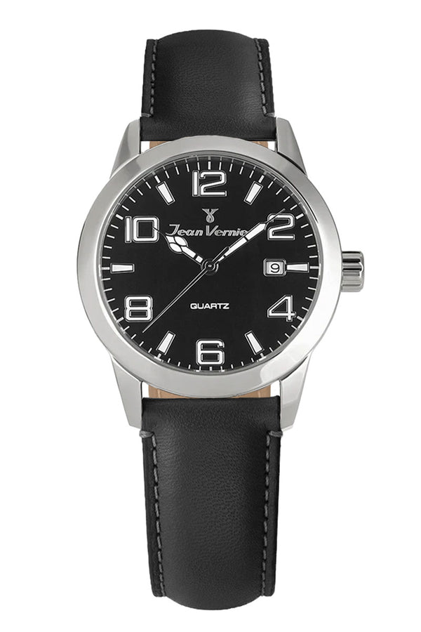 Relógio Jean Vernier Masculino Couro Preto Suíço JV07000CP